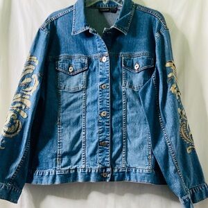 Chico’s embellished  medium wash denim jacket. SZ  3   ( L )